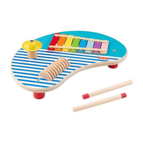 Fisher-Price Kleinkinderspielzeug Holz-Musiktisch mit Percussion-Instrumenten, 3 Holzteile für Kinder ab 2 Jahren, HXT91 von Fisher-Price