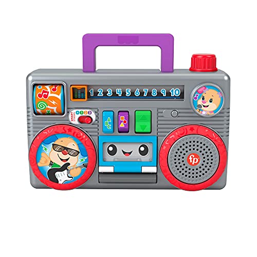 Fisher-Price Laugh & Learn Busy Boombox Retro-inspiriertes musikalisches Kleinkindspielzeug mit Lerninhalten für Babys und Kleinkinder, Version: UK-Englisch , GYC18 von Fisher-Price