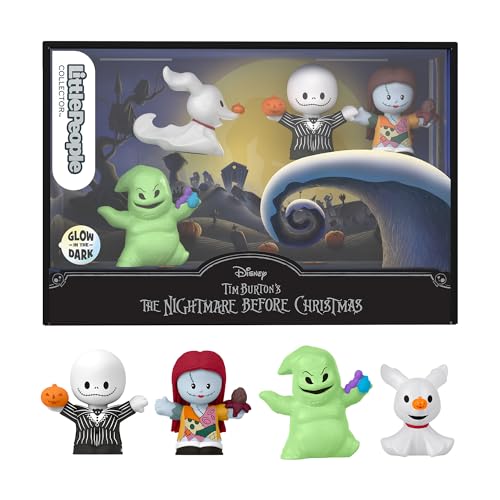 FISHER-PRICE Little People Collector Disney Tim Burtons Nightmare Before Christmas - 4 Figuren, Jack Skellington, Sally, Zero, Oogie Boogie, im Dunkeln leuchtend, für Kinder ab 8 Jahren, HNW96 von Fisher-Price