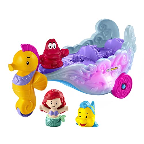 Fisher-Price Little People Kleinkinder-Spielset mit Disney Prinzessin Arielle- und Fabius-Figuren sowie Kutsche mit Musik und Lichtern - HMX83 von Little People