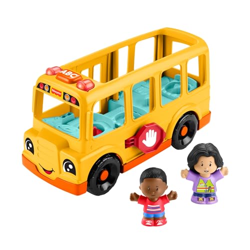 Fisher-Price Little People Spielzeug-Schulbus zum Schieben für Kleinkinder, mit Musik und 2 Figuren für Kinder ab 1 Jahr, mehrsprachige Version, HYT03 von Fisher-Price