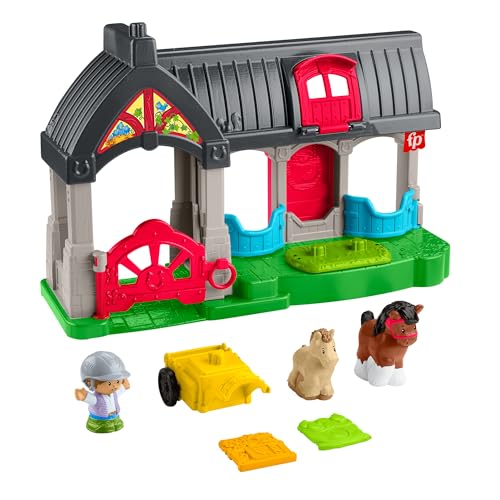 Fisher-Price Little People Spielzeug für Kleinkinder, Spielset Niedlicher Pferdestall mit Geräuschen, Figuren und Zubehör für Kinder ab 1 Jahr, HWR84 von Little People