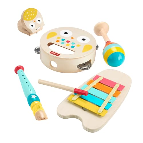 Fisher-Price Musik-Geschenkset für Kleinkinder mit Tierspielzeug-Instrumenten, 6 Holzteile für Kinder ab 2 Jahren, HXT90 von Fisher-Price