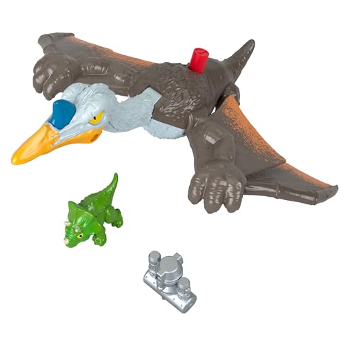 Imaginext Jurassic World Dominion - Fliegender Quetzal Dinosaurier mit Flügelschlag-Action, Triceratops & Zubehör, 3-teiliges Set für Vorschulkinder von 3 bis 8 Jahren, HML44 von Fisher-Price