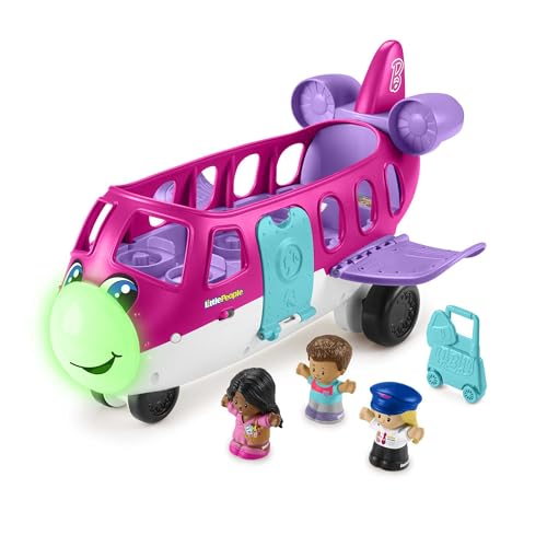 Little People Barbie-Spielzeugflugzeug mit Lichtern, Musik und 3 Figuren, Traumflugzeug, Kleinkinderspielzeug, mehrsprachige Version, HRC38 von Fisher-Price