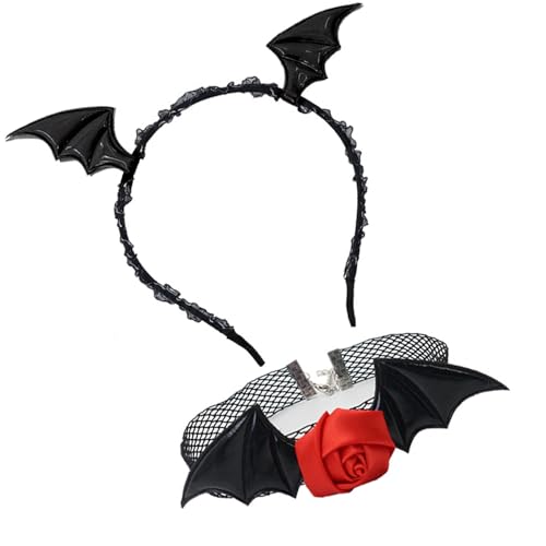 Fitooles Halloween Teufel Kostüm Set Teufel Fledermaus Stirnband Spitze Choker Dämonen Cosplay Zubehör für Karneval Mottoparty Requisiten Blume Choker Halskette Fitooles Halloween Teufel Kostüm Set Teufel Fledermaus Stirnband Spitze Choker Dämonen Cosplay Zubehör für Karneval Mottoparty Requisiten Blume Choker Halskette von Fitooles