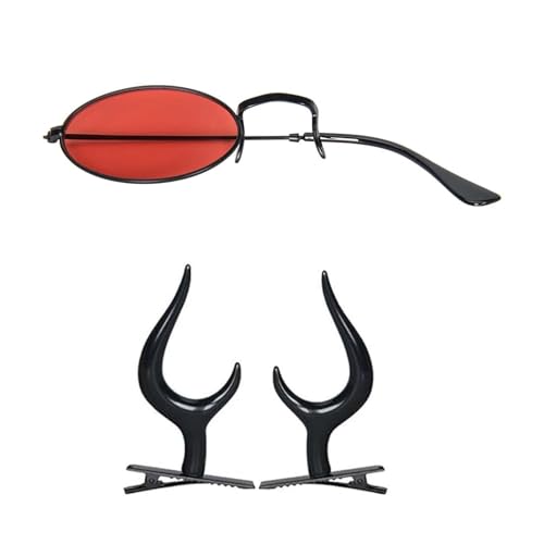 Fitooles Monokularbrille mit Kette Teufelshörner Haarspangen Monokel Alastor Kostüm Zubehör für Halloween Cosplay Fitooles Monokularbrille mit Kette Teufelshörner Haarspangen Monokel Alastor Kostüm Zubehör für Halloween Cosplay von Fitooles