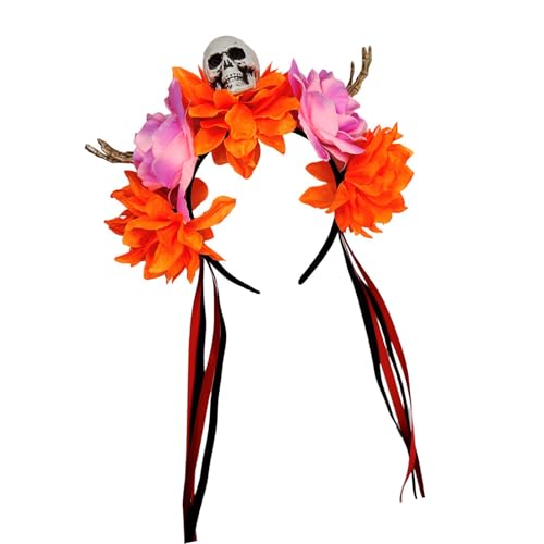Verstellbarer Totenkopf-Kopfschmuck mit floralen Skelett-Händen, Halloween-Haarband für Damen, Herren, Kinder, Kostümzubehör, praktische Halloween-Stirnbänder Verstellbarer Totenkopf-Kopfschmuck mit floralen Skelett-Händen, Halloween-Haarband für Damen, Herren, Kinder, Kostümzubehör, praktische Halloween-Stirnbänder von Fitooles