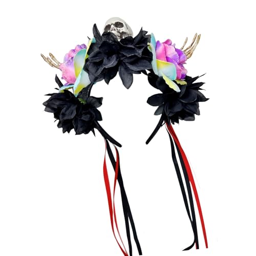 Verstellbarer Totenkopf-Kopfschmuck mit floralen Skelett-Händen, Halloween-Haarband für Damen, Herren, Kinder, Kostümzubehör, praktische Halloween-Stirnbänder Verstellbarer Totenkopf-Kopfschmuck mit floralen Skelett-Händen, Halloween-Haarband für Damen, Herren, Kinder, Kostümzubehör, praktische Halloween-Stirnbänder von Fitooles