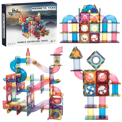 Magnetische Bausteine Murmelbahn Set (136 Teile) - Magnetbausteine für Kinder ab 3 Jahre - Kinderspielzeug für Jungen, Mädchen - pädagogische STEM Magnet-Spielzeug - Magnetic Building Blocks & Tiles von Fits4Kids