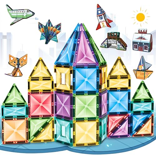 Magnetische Bausteine Set (100 Teile) - Magnetbausteine für Kinder ab 3 Jahre - Magnetsteine Kinderspielzeug für Jungen, Mädchen - pädagogische STEM Magnet-Spielzeug - Magnetic Building Blocks & Tiles von Fits4Kids