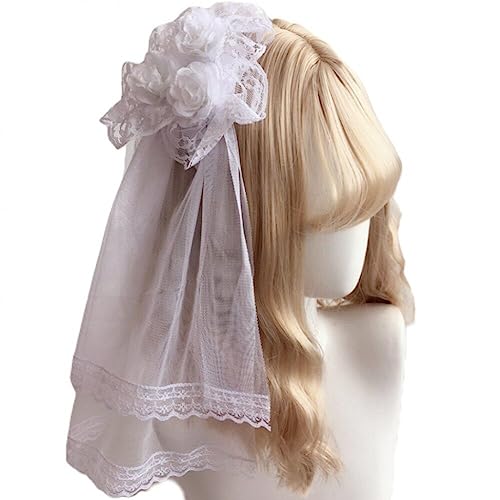 Fituenly Lolita Gothic Kopfschmuck Spitze Schleier Kopfbedeckung Rose Side Clip Barrette Halloween Cosplay Accessoires Party Kopfbedeckung Fituenly Lolita Gothic Kopfschmuck Spitze Schleier Kopfbedeckung Rose Side Clip Barrette Halloween Cosplay Accessoires Party Kopfbedeckung von Fituenly