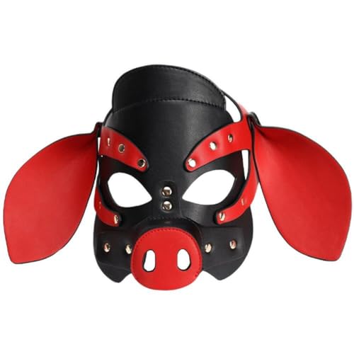 Fituenly Schwein Vollgesichtsmaske Leder Tierkopfmaske Halloween Party Cosplay Kostüme Neuheit Maskerade Gothic Maske Für Erwachsene von Fituenly
