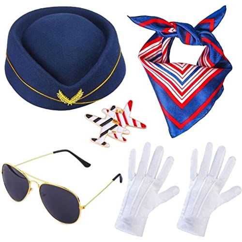 Frauen Stewardess Kostümzubehör 5pcs/Set -flugbegleiter Hut Mit Sonnenbrillen Cosplay Kostümzubehör von Fituenly