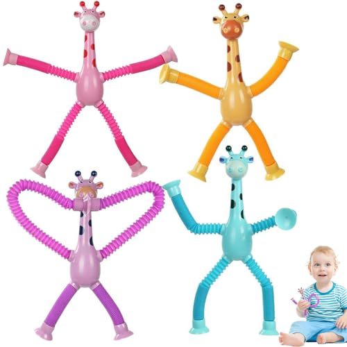 4 Stück Teleskop Saugnapf Giraffen Spielzeug, Giraffen-Teleskopspielzeug, Giraffe Pop Röhren Sensorik Spielzeug, für Jungen Mädchen von FiveMileBro