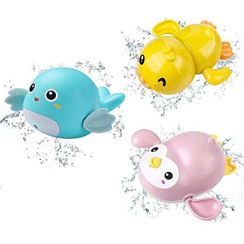 Badespielzeug für Babys, 3er Pack Uhrwerk-Badeente, Pinguin und Delfin für Badewanne und Pool, schwimmt bis zu 15 Sekunden, für Babys ab 6 Monaten geeignet von FiveMileBro