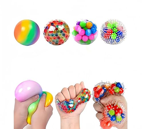Stressball, 4 Stück Stress Balls für Kinder und Erwachsene, Regenbogen Squeeze Bälle, Dekomprimieren, Angst Relief, Konzentrieren, für Autismus ADHS und Mehr von FiveMileBro