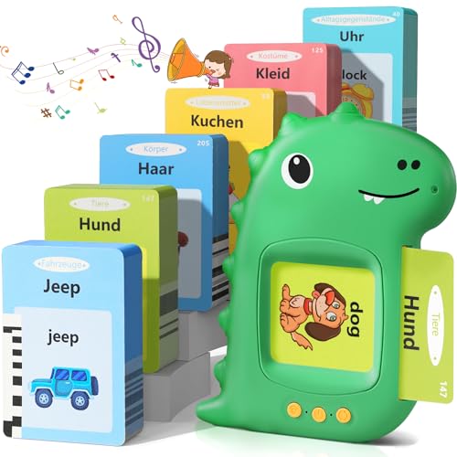 Fivejoy Sprechende Lernkarten Deutsch Englisch, Dinosaurier Spielzeug ab 2 3 4 Jahre, Montessori Spielzeug für Jungen Mädchen, 112 Blätter 224 Wörter von Fivejoy
