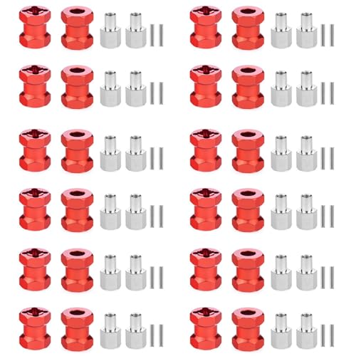 Fivetwofive 24X RC Auto Metall 12Mm Rad Sechskant Nabe 15Mm VerläNgerungs Kupplung für AXIAL SCX10 D90 CC01 1/10 RC Crawler Rot von Fivetwofive