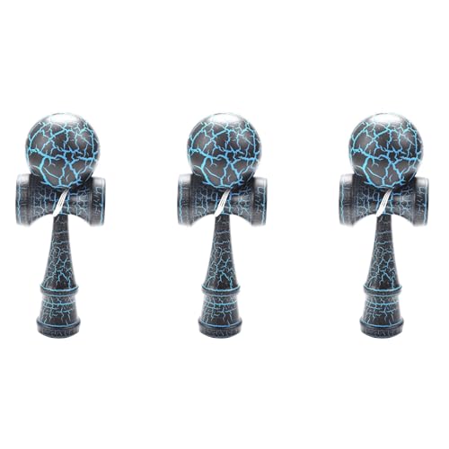 Fivetwofive 3X Spielzeug Aussen Sports Kendama Spielzeug Ball Kinder und Erwachsene Aussen Ball Sportarten Riss Buchen Buntes Design Schwarz und Blau von Fivetwofive