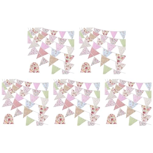 Fivetwofive 5Stück 40Ft Fabric Bunting, 42 Stücke Draussen Banner, Floral Vintage Baumwolle Dreieckige Flagge für Garten Geburtstags Feier von Fivetwofive