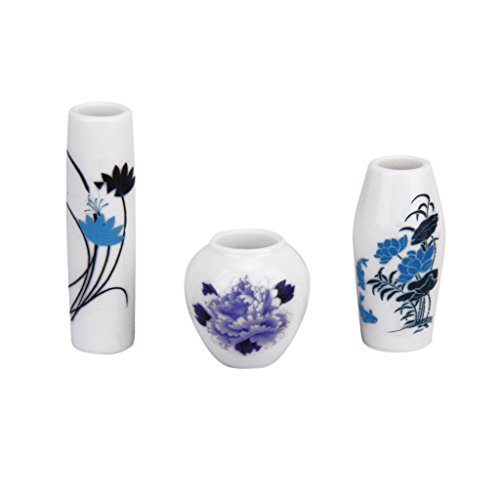 Fivetwofive Set von 3 Stueck Puppenhaus Miniatur Plastik Blumen Vase - Blau Gemaltes Blumen von Fivetwofive