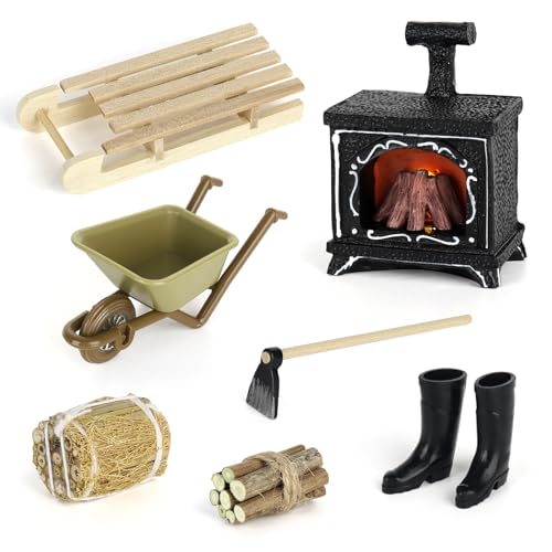 Fivtsme Miniatur Wichtel Zubehör, 1/12 Wichtel Zubehör Miniatur, Miniatur Deko Weihnachten Set, Glühender Kamin,Schlitten,Hacke,Heuhaufen,Brennholz,Gummistiefel,Mini Ausstattungen Haus Möbel Zubehör Fivtsme Miniatur Wichtel Zubehör, 1/12 Wichtel Zubehör Miniatur, Miniatur Deko Weihnachten Set, Glühender Kamin,Schlitten,Hacke,Heuhaufen,Brennholz,Gummistiefel,Mini Ausstattungen Haus Möbel Zubehör von Fivtsme