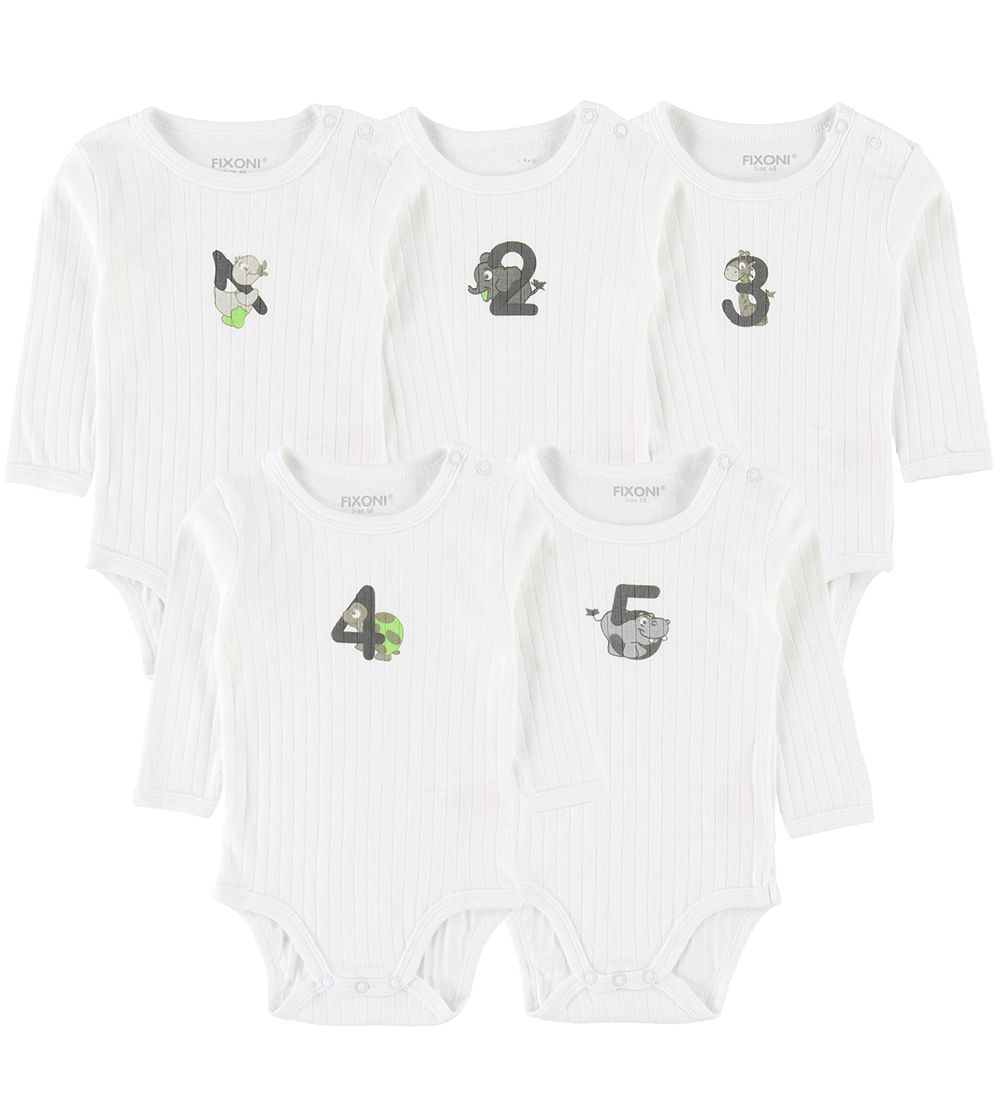Fixoni Bodys l/ä - 5er-Pack - Weiß - Fixoni - 1 Jahr (80) - Body L/Ä von Fixoni