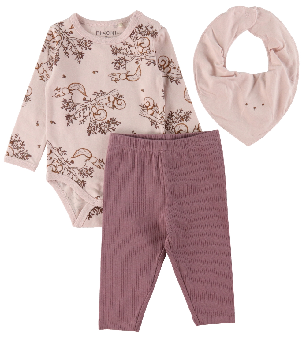 Fixoni Set - Leggings/Babylätzchen/Body l/ä - Stille Violette - Fixoni - 2 Jahre (92) - Body L/Ä von Fixoni