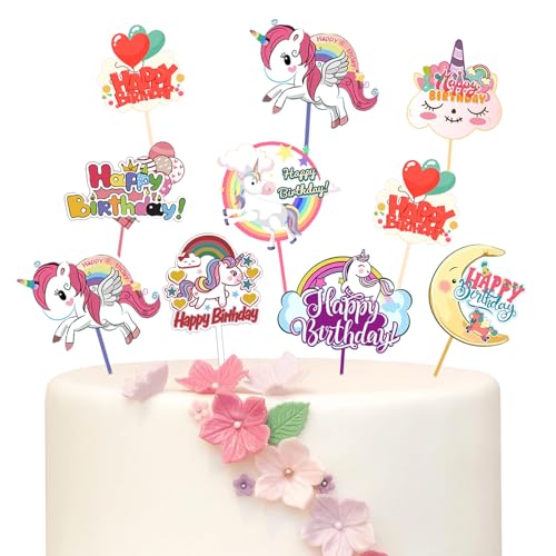 Fiyuer 10 *einhorn tortendekoration Deko Happy Birthday Cake Tortendeko Geburtstag Kinder Einhorn Kuchen Topper von Fiyuer