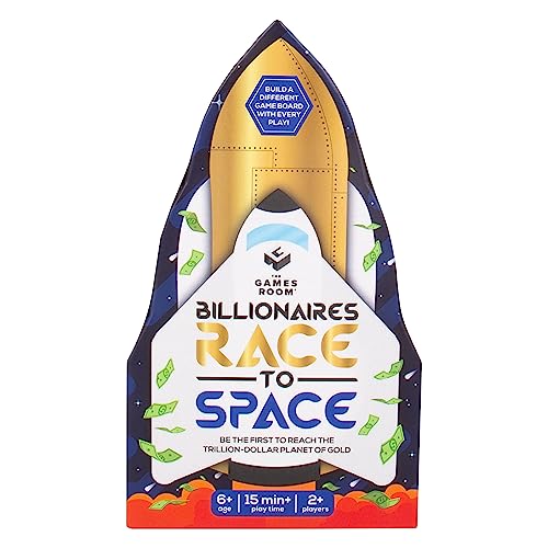 Milliardärs Race to Space Spiel Enthält 1 x Würfel, 6 x Charaktere, 52 x sechseckige Weltraumkarten & 3 Spielmodi – Sprint, Halbmarathon & Marathon. 15-25 Spielzeit. 2+ Spieler. von Fizz Creations