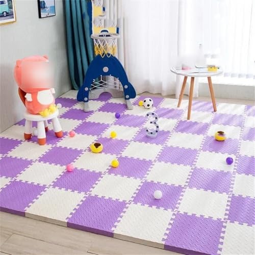 Fjnbbiot 4–20 Stück Schaumstoff-Babyspielmatte für Kinder, ineinandergreifende Übungen, rutschfester Teppich, 30 x 1 cm, Weiß / Lila, 8 Stück von Fjnbbiot