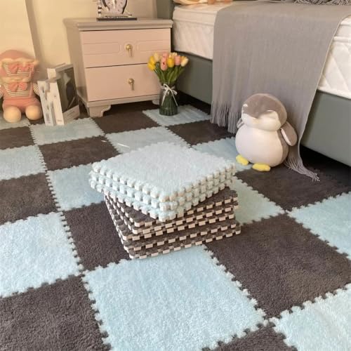 Fjnbbiot Kinderzimmer-Aktivitätsmatte, stoßfest, Plüschschaum-Bodenmatte, weich, rutschfest, Krabbelteppich, hellblau-grau, 9 A-J, 1 cm, 20 Stück von Fjnbbiot