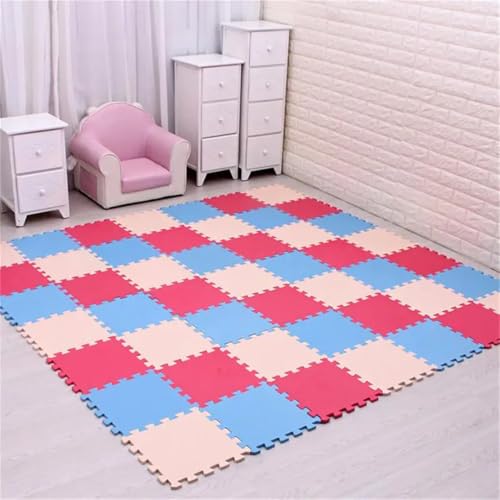 Fjnbbiot Schaumstoff-Spiel-Puzzle-Matte, Nterlock-Übung, Fliesen, Bodenteppich, Teppich, 29 cm x 0,8 cm, Blau, Beige, Rose, 36 Stück von Fjnbbiot