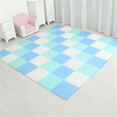 Fjnbbiot Schaumstoff-Spiel-Puzzle-Matte, Nterlock-Übungsfliesen, Bodenteppich, 29 cm x 0,8 cm, Blau-Weiß, EN8, 24 Stück von Fjnbbiot