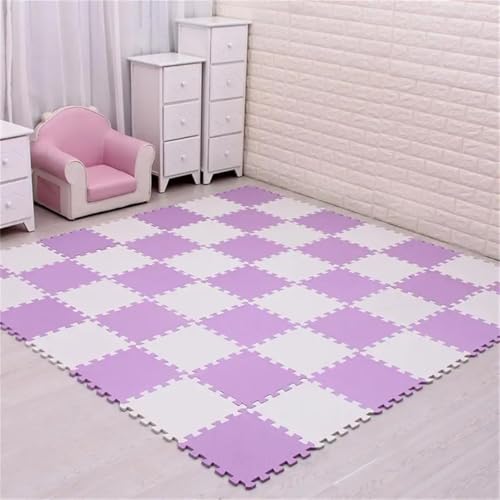 Fjnbbiot Schaumstoff-Spiel-Puzzle-Matte, Nterlocking-Übungsfliesen, Bodenteppich, 29 cm x 0,8 cm, LTGHT Violett/Weiß, 36 Stück von Fjnbbiot