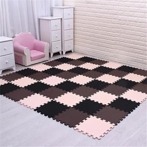 Fjnbbiot Schaumstoff-Spiel-Puzzle-Matte, Nterlocking-Übungsfliesen, Bodenteppich, 29 cm x 0,8 cm, Schwarz, Beige, Kaffee, 36 Stück von Fjnbbiot