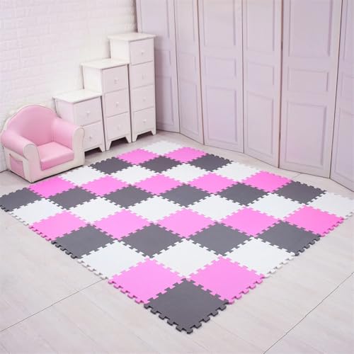Fjnbbiot Schaumstoff-Spiel-Puzzle-Matte, Nterlocking-Übungsfliesen, Bodenteppich, Teppich, 29 cm x 0,8 cm, Weiß, pnnrk, Grau, 36 Stück von Fjnbbiot