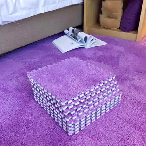 Fjnbbiot Weiche Plüsch-Kindermatte, Schaumstoff-Puzzle-Teppich, Wohnzimmer, Balkon, Spleißbarer Teppich, 30 x 30 x 1 cm, Lila, 10 Stück von Fjnbbiot