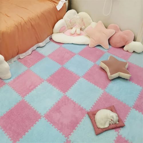 Fjnbbiot Weiche Plüsch-Kindermatte, Schaumstoff-Puzzle-Teppich, warme Kinderspielmatten, ineinandergreifende Teppiche, 30 x 30 x 1 cm, Hellblau, 20 Stück von Fjnbbiot