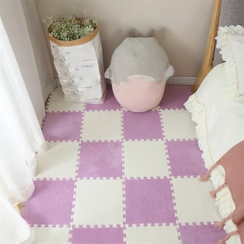 Fjnbbiot Weiche Plüsch-Kindermatte, Schaumstoff-Puzzle-Teppich, warme Kinderspielmatten, ineinandergreifende Teppiche, 30 x 30 x 1 cm, Weiß, Lila, 10 Stück Fjnbbiot Weiche Plüsch-Kindermatte, Schaumstoff-Puzzle-Teppich, warme Kinderspielmatten, ineinandergreifende Teppiche, 30 x 30 x 1 cm, Weiß, Lila, 10 Stück von Fjnbbiot