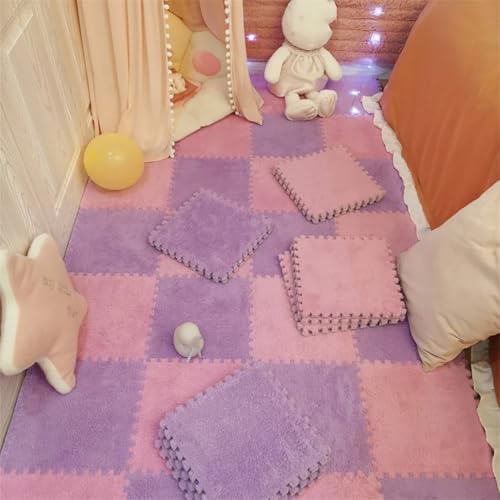 Fjnbbiot Weiche Plüsch-Kindermatte, Schaumstoff-Puzzle-Teppich, warme Kinderspielmatten, ineinandergreifende Teppiche, 30 x 30 x 1 cm, pnnrk, Lila, 20 Stück von Fjnbbiot