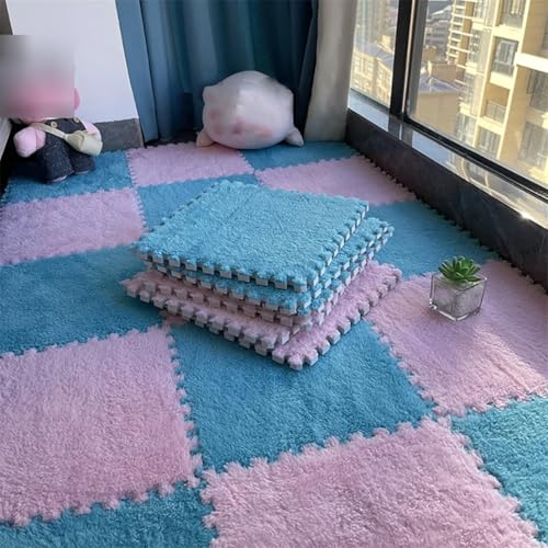 Fjnbbiot Weiche Plüschmatte für Kinder, Schaumstoff-Puzzle-Teppich, warme Kinderspielmatten, ineinandergreifende Teppiche, 30 x 30 x 1 cm, Blau, 20 Stück von Fjnbbiot