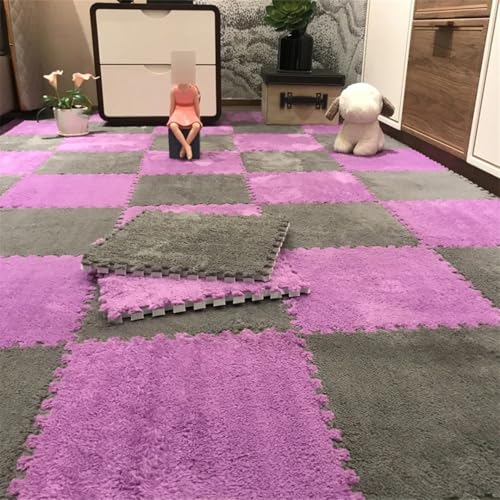 Fjnbbiot Weiche Plüschmatte für Kinder, Schaumstoff-Puzzle-Teppich, warme Kinderspielmatten, ineinandergreifende Teppiche, 30 x 30 x 1 cm, Grau, Lila, 10 Stück Fjnbbiot Weiche Plüschmatte für Kinder, Schaumstoff-Puzzle-Teppich, warme Kinderspielmatten, ineinandergreifende Teppiche, 30 x 30 x 1 cm, Grau, Lila, 10 Stück von Fjnbbiot