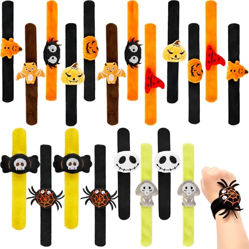 20 Stück Halloween Kürbis Geist Spinne Fledermaus Stofftier Slap Armbänder Niedliche Tiere Handgelenk Schlag Band Handgelenk Spielzeug für Halloween Party Favors, 10 Stile von Flahard