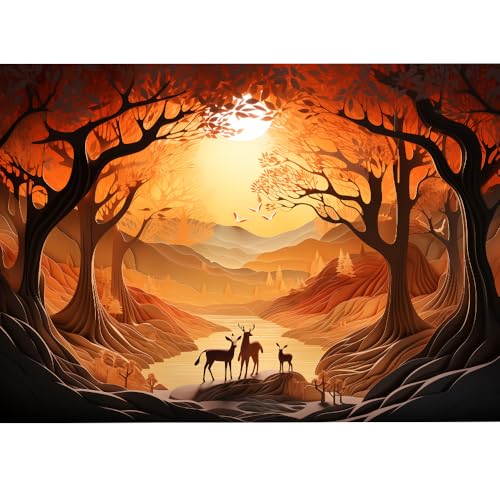 Flalivi Puzzle Herbstwald, Puzzles für Erwachsene, 1000 Teile, Papierschnitt, Hirschfamilie, herausfordernde Puzzles für Erwachsene, Nterlock, perfekter Buchstabe auf der Rückseite, kein Staub von Flalivi