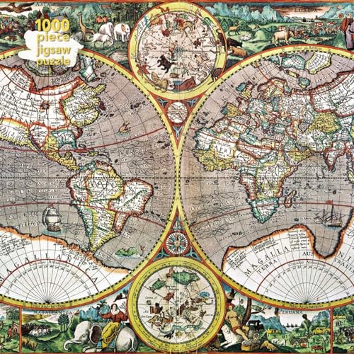 Puzzle - Pieter Van den Keere, Antike Weltkarte: Unser faszinierendes, hochwertiges 1.000-teiliges Puzzle (73,5 cm x 51,0 cm) in Stabiler Kartonverpackung von Flame Tree Gift