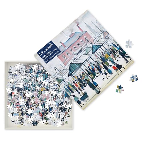 Puzzle - S. Lowry. : Marktszene in der Nordstadt: Unser faszinierendes, hochwertiges 1.000-teiliges Puzzle (73,5 cm x 51,0 cm) in Stabiler Kartonverpackung von Flame Tree Gift