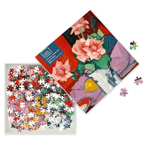 Puzzle - Samuel Peploe, Pinkfarbene Rosen in Einer chinesischen Vase: Unser faszinierendes, hochwertiges 1.000-teiliges Puzzle (73,5 cm x 51,0 cm) in Stabiler Kartonverpackung von Flame Tree Gift