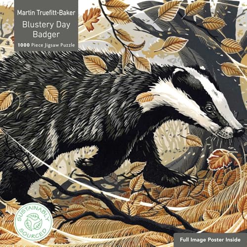 Puzzle – Martin Truefitt-Backer, Dachs an einem stürmischen Tag: Unser faszinierendes, hochwertiges 1.000-teiliges Puzzle (73,5 x 51 cm) in Stabiler Kartonverpackung von Flame Tree Publishing